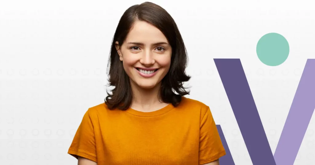 Arrive health logo with woman smiling in front