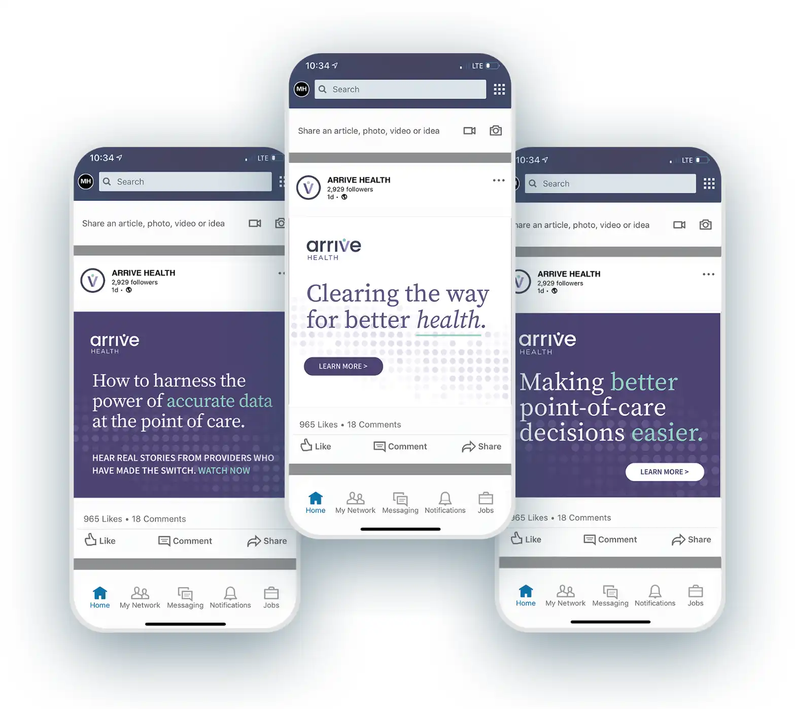 Arrive health web pages on mobile devices