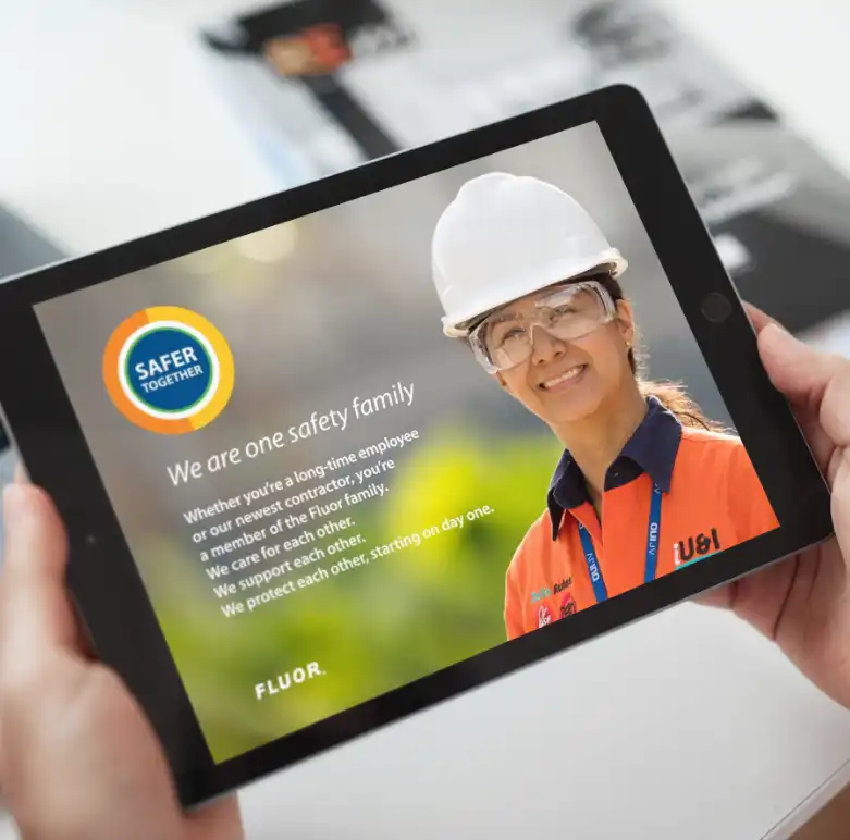 Fluor landing page viewed on a tablet