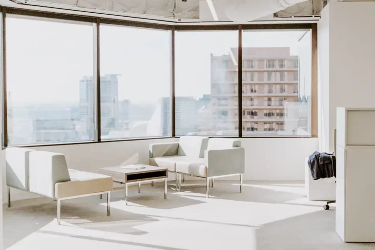 White room with view of downtown