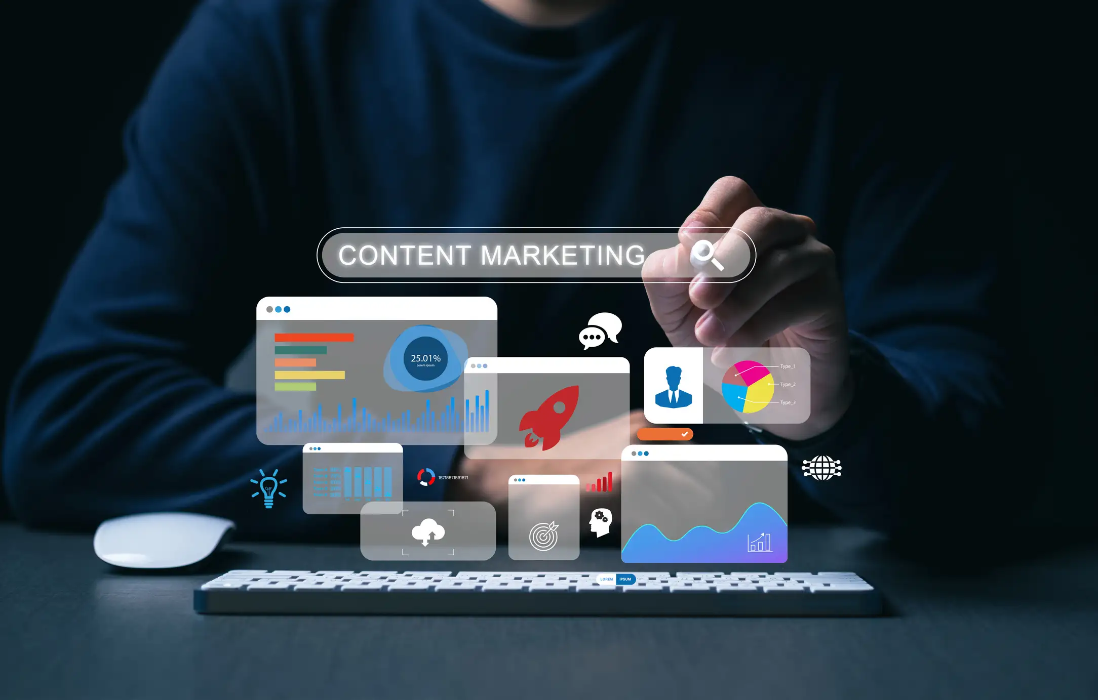 B2B marketer on a cell phone researching B2B digital content marketing strategies.